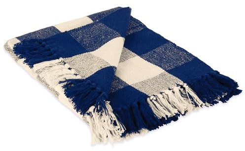 DII Buffalo Check Collection Manta Diaria para Acampar barbacoas, Algodón, Azul Marino y Blanco Roto, 50 x 60 Inches