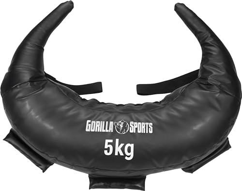 GORILLA SPORTS® Bulgarian Bag 5–22,5 kg, 5 Schlaufen, Kunstleder | Mit 3 Haltegriffen, 2 Schlaufen, weicher Polsterung sowie Sand- und Stahlkiesfüllung; Sandsack, Gewichtstasche, Power Bag
