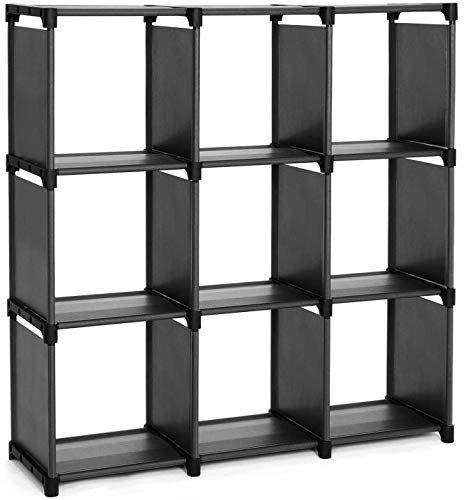 SONGMICS 9 Cube Storage Shelves, Open Bookshelf, Closet for Family Study, Storage Organiser, 30 x 110 x 110 cm, Cabinet in Living Room, Bedroom, Bathroom, with Rubber Mallet, Black LSN45BK