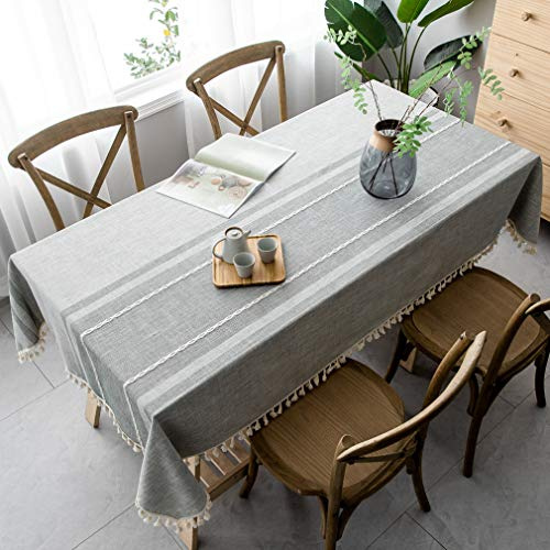 Pahajim Bordsduk Bomull Linne bordsdukar Vattentäta Tofs Bordsdukar för Kök Utomhus Eller Inomhus Mjukt Liten Fräsch Stil Bordsskydd (Grå, Fyrkantig, 140 x 140 cm, 4 Platser）