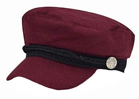Brcus Damenhut, Yachtkapitän, Matrosenmütze, Newsboy Cabbie Baker Boy Schirmmütze, Weinrot mit Spitze, 7-7 1/8