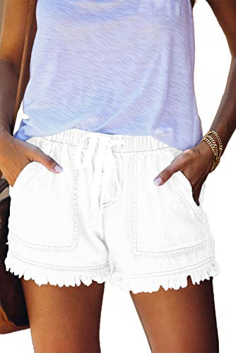HVEPUO Pantalón Vaquero Corto Mujer Mini Short Denim Jeans Cortos Blanco XXL