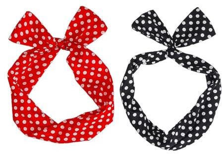 Luxshiny 2Pcs Frauens Stirnbänder Polka Dot Stirnband Chiffon Stretch Elastische Haarband Bowknot Draht Kopf Wrap Haar Halter für Frauens Mädchen