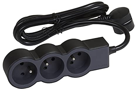 LEGRAND - Extensión multitoma extraplana, 3 Tomas 2P+T 16A 3680W, Cable de 1,5 m, Negro y Gris Oscuro, 1 Toma de 90 ° para Cargador voluminoso