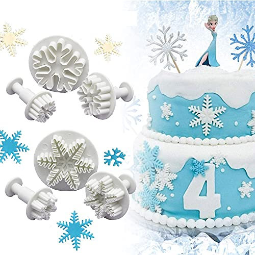 PERFETSELL 6 Pcs Moldes Copos de Nieve Fondant Cortadores para Fondant Cortador de Galletas Moldes Copos de Nieve Frozen con 3 Tamaños Copo de Nieve para Fondant Decoración de Pasteles Navidad