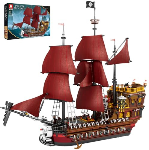 Reobrix Revenge Piratenschiff, Queen Anns's Revenge Schiff Modellbausatz | Großes Schiffsmodell für erwachsene, Sammlerstück im Piratenstil, Mehrstöckige Deckdetails, Segel aus Echtem Stoff,2776 Teile