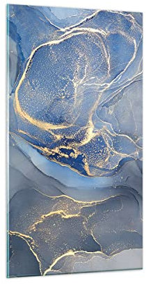 ARTTOR Vidrios decorativos 45x80cm Cuadro Sobre Vidrio Moderno Oro Azul Pintura Dormitorio Cocina Cuadros Pared Impresiones Decoracion Salon Impresión en Cristal Wall Art Prints Decor GPA45x80-5029