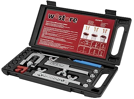 Wostore Kit Professionale per svasatura del Tubo del Freno per svasature Singole, Doppie (SAE) e Bolla (ISO) con taglierina per Tubi alesatore per Tubi da 3/16-5/8, 7 Misure