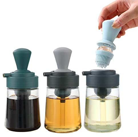 Ölpinsel Flasche, RoseFlower 3-in-1 Silikonbürste mit Glasölflasche wird zum Hochtemperatur-Picknickgrillen im Freien, zum Bürsten von Steaks, zum Kochen in der Küche, zum Backen, Salat #4