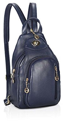 ADITAM Fashion Damen Rucksack Kleiner Lederrucksack Schwarz Damen Brusttasche Umhängetasche Casual Damen Fashion Daypack Blau Double The Comfort