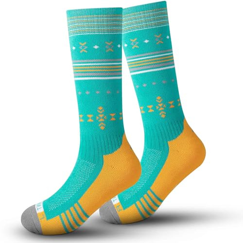 Chaussettes ski pour enfants, en laine merinos et alpaga mélangés garçons et filles OTC design épais rembourrées au genou, respirantes, à chaussettes thermiques pour les sports de plein air d'hiver
