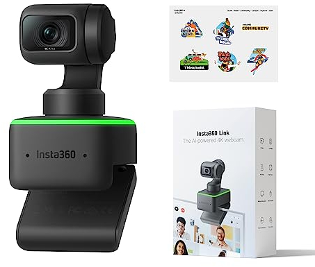 Insta360 Link mit offiziellem Aufkleber-Set - PTZ 4K Webcam, AI-Tracking, Gestensteuerung, HDR, Rauschunterdrückungsmikrofone, Webcam für Laptop, Videokamera für Videoanrufe, Live-Streaming