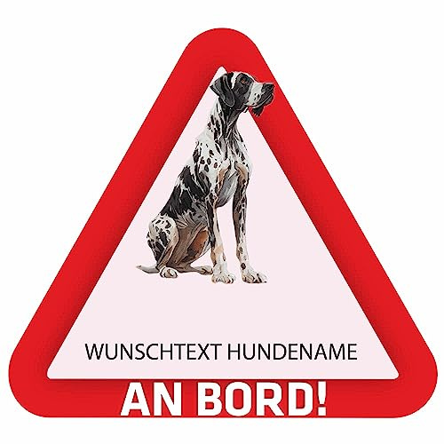 INDIGOS UG - Autoaufkleber selbst gestalten Deutsche Dogge - 15 cm Hunde Sticker selbstklebend - Heckscheibenaufkleber - Name und Wunschtext personalisiert - Motorrad - LKW