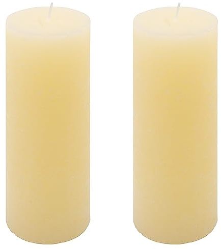 Rustik-Kerze Höhe 20 cm Ø 7,5 cm lange Brenndauer Rund-Kerze Säulenkerzen Kerzen-Deko Tafelkerzen Weihnachts-Kerzen Hochzeits-Deko (creme, 2)