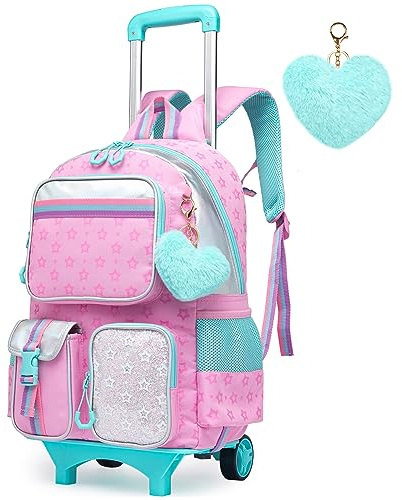 HTgroce Kinder Trolley Rucksack Schultasche Schulranzen Mädchen schultrolleys Schulrucksack Kinderkoffer Rolling Reisegepäck Mehrfachtaschen
