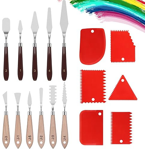 Zocipro 17Pcs Spatole per Pittura a Olio Set di Coltelli per Pittura, 11Pcs Coltello per Pallet Strumenti per Pittura con 6 Raschietti in Plastica, Spatole per Pittura a Olio per Artistico Pittura