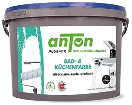 Anton Bad- und Küchenfarbe | Frische Weiss | Spezialfarbe | Direkt auf Schimmel mit Sofortwirkung & Vorbeugung | deckt beim ersten Anstrich (5 Liter 35-40m2)