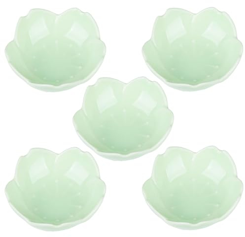 WHJY Light Green Cherry Blossom Dish Set, Cute Pink Ceramic Plates, Sauce/Seasoning Dish, Sushi Dishes, Soy Dipping Bowl, Dessert, Appetizer Plates, Serving Dish for Kitchen Home – Set of 5