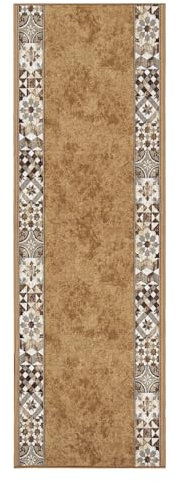 Mazovia rutschfest Teppich Läufer Flur - Modern Muster Teppichläufer - Kurzflor Flurläufer für Vorzimmer, Schlafzimmer, Küche - ÖKO-TEX Zertifiziert - Beige 67 x 350 cm