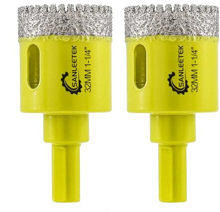 Diamond Core Drill Bits 2pcs 32mm Serrated Diamond Hole Saw Kit with Triangle Shank SANLEETEK for Ceramic Porcelain Tile Marble Granite