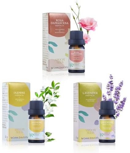 ABLOOM MOON Rose, Lavendel, Jasmin – Set mit ätherische Öl-Mischungen, 3-tlg., Vielseitige Öl-Mischungen aus ätherischen Ölen für Massage, Körperpflege, Haarpflege, DIY-Aromatherapie, 10 ml x 3