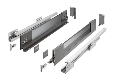 MS Beschläge Glas Schubladensystem Soft Close Schubkastensystem Anthrazit Rauchglas Vollauszug Schubladenauszug Schubladen-Set Schubladenschienen (Länge: 500mm, Höhe: 120mm)