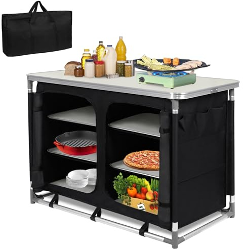 FIVMEN Cucina da Campeggio Pieghevole, Armadio da Campeggio con Telaio in Alluminio e Scomparti, Box Cucina, Armadio per Tenda, Accessorio da Campeggio per Cucina all'aperto, 100x50x80cm