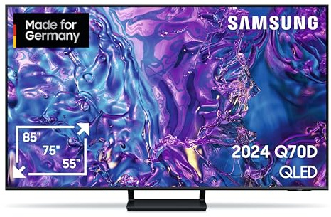 Samsung QLED 4K Q70D Fernseher 65 Zoll, AI Quantum Prozessor 4K, AI Upscaling, Tizen OS, Motion Xcelerator 120 Hz, Smart TV, KI TV, GQ65Q70DATXZG, Deutsches Modell