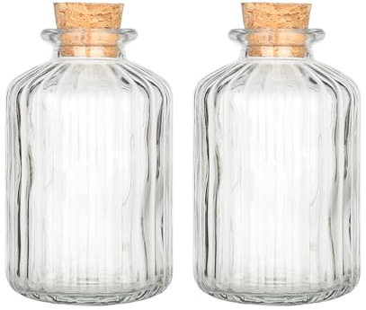 Magic Season Lot de 2 bouteilles décoratives rondes en verre à rayures verticales (5 oz)