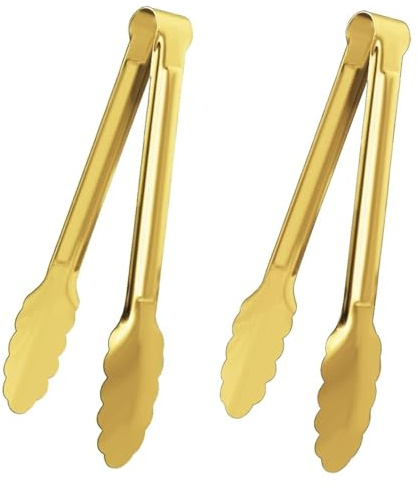 XEVOM 2 Pack 9 Inch Serving Tongs,Gold Salad Buffet Tongs,Stainless Steel Serving Utensils