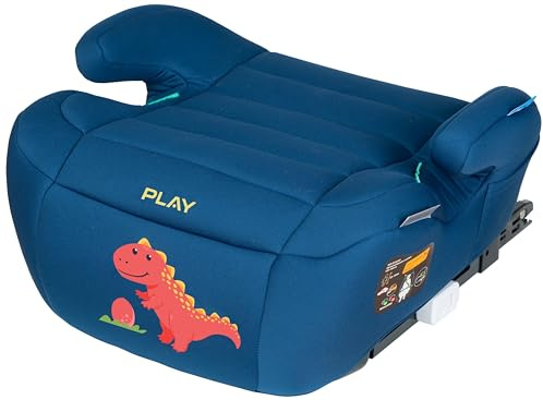 Play Three Fix. Elevador coche Grupo 3 para niños de 6-12 años, 125-150 cm con isofix. Extra Cómodo. (Azul Dino)