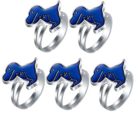 OFFSCH 5Pièces Bague Humeur Déco pour Garçon Fille Lot de Anneaux Colorés Changeant de Couleur Accessoires Adorables à Thème Dinosaure pour Garçon Fille