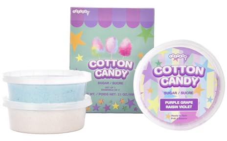 iscream Fruity Favorites Cotton Candy Floss Sugar Assortment in Purple Grape, Blue Raspberry and Pink Strawberry Flavors