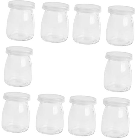 FUNOMOCYA 10St Milchpuddingbecher glasflasche Milchflaschen marmeladengläser deckchen honey jar speisebehälter Puddinggläser Milchbehälter Geleebecher aus Glas Joghurtbecher Transparent