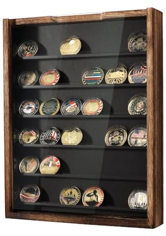 Military Challenge Coin Display Case 11X14IN Medal Shadow Box with HD Acrylic Glass, Wall Mount Coin Collection Holder for Casino Poker Chips - MK739A