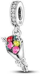 MARJS Bouquet Of Flowers Celebration Roses Lillys Charm Bead Pendant 925 Sterling Silver Dangle Compatible With Pandora Charm Bracelet