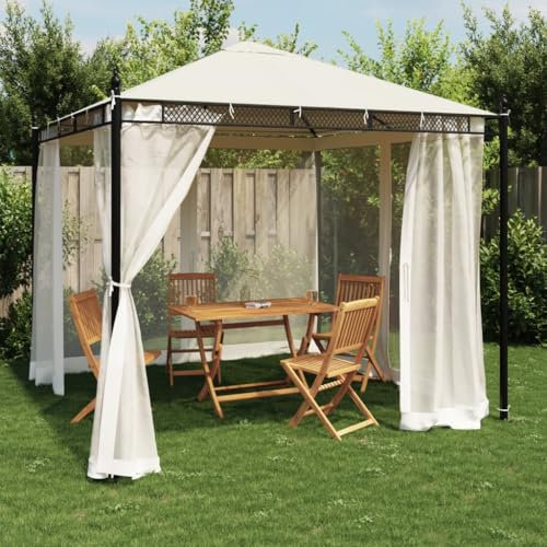 Somanki Pavillon mit Netzwänden Creme 2,93x2,93 m Stahl, Faltpavillon, Pergola, Partyzelt, Standmarkise, Sonnenzelt, Garten Pavillion, Grillpavillon - 368434