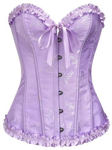 JozAdy Corsé Overbust para Mujer de Satén con Cordones y Varillas Moldeador de Cintura Bustier Top Moldeador Corporal Tallas Grandes, Morado (, XS