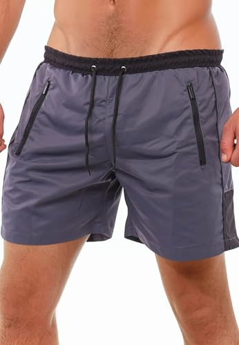 Reslad badbyxor herr snabbtorkande – badshorts för män med dragkedja fickor korta shorts för strand och surfare I perfekt som simbyxor och badbyxor RS-5015, Antracit-svart, M