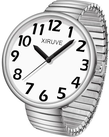 XIRUVE Esfera de Números Grande Fácil de Leer Correa Elástica de Acero Inoxidable Reloj de Pulsera Cuarzo Analógico para Mujer Hombre