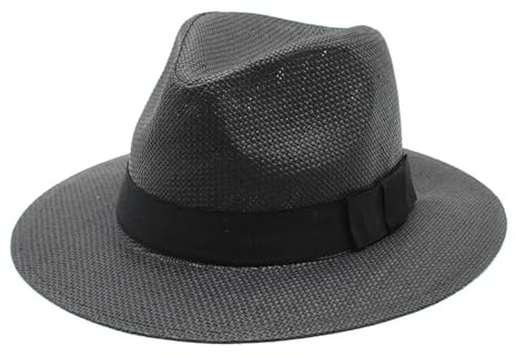 AAIXXIZAO Fedora Trilby Sombrero De Vestir Sombreros Casual De Paja De Papel Hombre Panamá Trilby Jazz Hat Gorra De Playa Al Aire Libre Bonnet 56-58Cm Negro