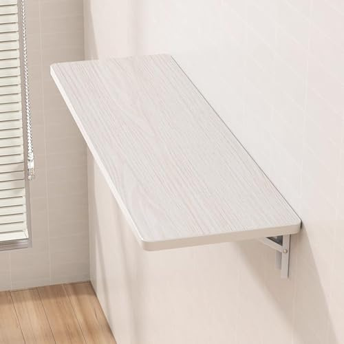 Bureau Mural Rabattable avec Tablette Rabattable Forte Capacité de Charge et Gain de Place, Table Pliante Murale, pour Terrasse,Jardin, Cuisine,Salle À Manger(White,60 * 30cm)