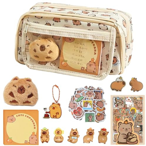 HTTDSLF Astuccio, Set di Cancelleria Capibara, Carino per Ragazze, Simpatico Astuccio Capybara, Scuola Cartone Animato, per Studenti, Impiegati, Appassionati di Pittura