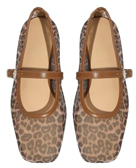 Milumia Women's Mesh Ballet Flats Comfortable Dressy Trendy Square Closed Toe Maryjane Flat Shoes Brown 7.5
