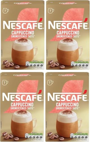 NESCAFÉ Cappuccino Unsweetened Instant Coffee Sachets x7 (Pack of 4, Total 28 Sachets)