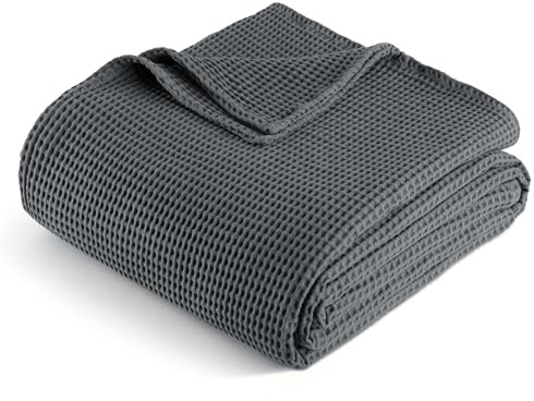 Exclusivo Mezcla Coperta in Puro Cotone 100%, Coperta Trama Waffle come Copriletto, Morbida Leggera e Traspirante, Copripiumino per Divano e Letto, Tutte le Stagioni, 230x270 CM, Grigio Scuro