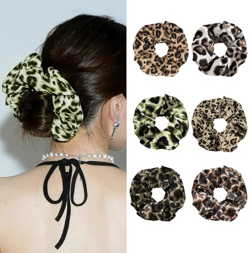 XFSRG 6 Stück Haargummis Mit Leopardenmuster,Samt-Haargummis, Retro-Haargummis, Weicher Elastischer Pferdeschwanz, Damen-Haar-Accessoires, Hoch Dehnbarer Stoff-Haarschmuck