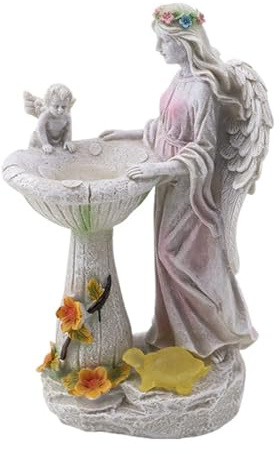 Générique Statues de Fontaine Statue d'ange Solaire en polyrésine - Sculpture de Jardin en chérubin - Lumières LED - Décoration de Chemin, éclairage pour pelouse, terrasse, Tombe