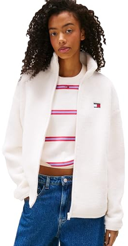 Tommy Jeans Womens Zip Thru Teddy Jacket, ANCIENT WHITE Small