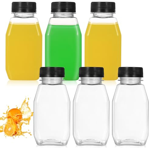 6 botellas pequeñas de plástico para jugo de 250 ml con tapas, botellas de jugo transparentes vacías reutilizables con tapas, botella de licuado de jugo, botella de bebidas pequeñas para agua, leche